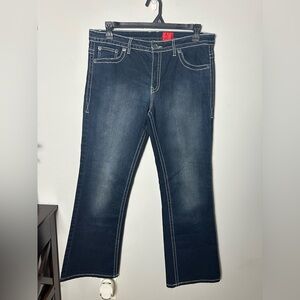 V. Cristina Dark Blue Jeans Embellished Back Pocket Slight Flare Flap Pocket 14
